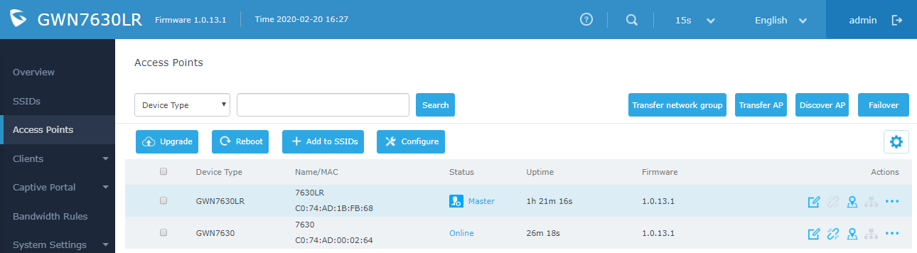 Fig.D GWN7630LR Status-Master Wi-Fi  Controller- Web GUI interface